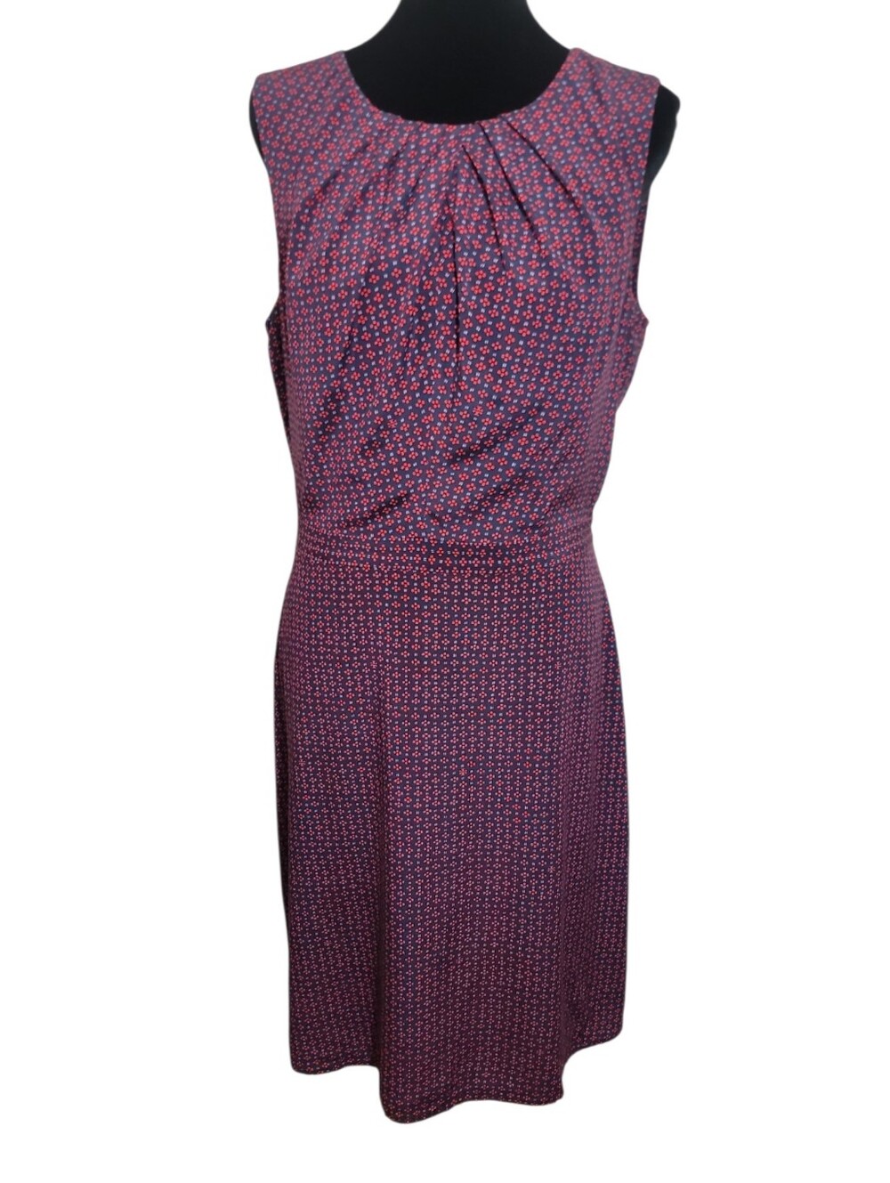 Tory Burch sleeveless blue red white floral pleated neck sheath dress women's 10